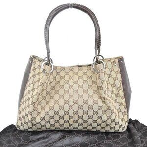 GUCCI GG Logo Shoulder Hand Bag Canvas Leather Brown SHW Italy 86CA342